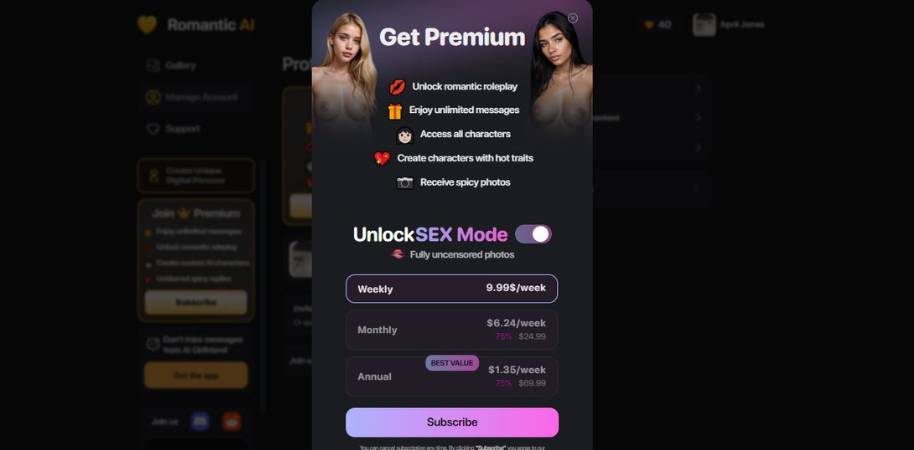 Romantic AI ценообразуване